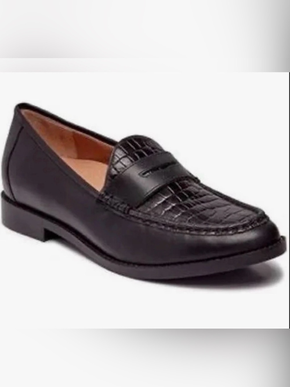 Vionic Waverly Brown Croc Embossed Leather Penny Loafers Size 6